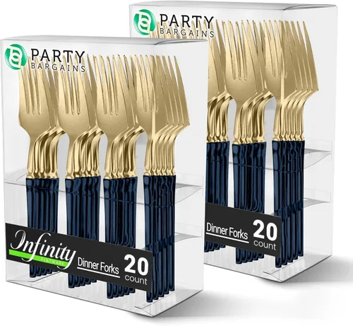 Miniatura 16 de Party Bargains Juego de cubiertos negros de plástico desechable, utensilios de diseño moderno infinito, paquete de 40: 16 tenedores, 8 cuchillos, 16
