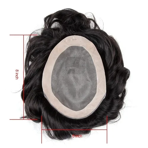 Miniatura 3 de Tupé de cabello humano para hombres con base de encaje francés y cabello ondulado natural virgen negro para hombre, peluca de pelo tipo tupé