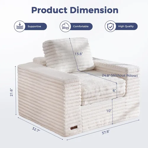 Miniatura 2 de MAXYOYO Puf Gigante Silla para Adultos, Sofá de Suelo Tapizado con Almohadas y Reposabrazos, Puf Grande Sofá Silla de Felpa Sofá Puf para Dormitorio