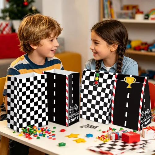 Miniatura 5 de XJLANTTE 20 bolsas de regalos para autos de carreras, bolsa de recuerdos de fiesta de autos de carreras con calcomanías, bolsas de papel de regalo a