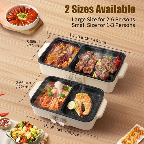 Miniatura 6 de Food Party Parrilla Eléctrica Hot Pot 2 en 1 Parrilla Coreana BBQ Interior Sin Humo Olla Eléctrica Hotpot Sahabu Shabu Pot Antiadherente (Pequeño)