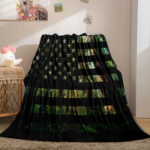 Miniatura 2 de Bedorm Manta de franela de forro polar con diseño de bandera estadounidense, diseño de bandera de Estados Unidos, diseño de camuflaje de bosque, 60