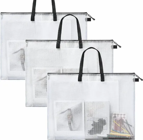 Outus 3 piezas de 19 x 25 pulgadas, carteles, bolsa de almacenamiento transparente, carpeta de cartera con mango negro y organizador de carpetas con