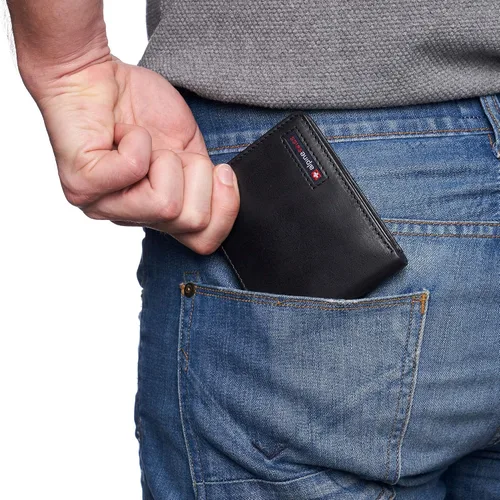 Miniatura 11 de Alpine Swiss RFID - Cartera de piel con 2 compartimentos para documentos de identidad, con ventana dividida, sección para billetes, en caja de regalo