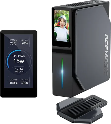 ACEMAGIC Mini PC N95 S1 con pantalla LCD DIY, 16GB DDR4 512GB M.2 SSD Mini Tower PC, WiFi 5/BT 4.2/4K UHD/Dual LAN