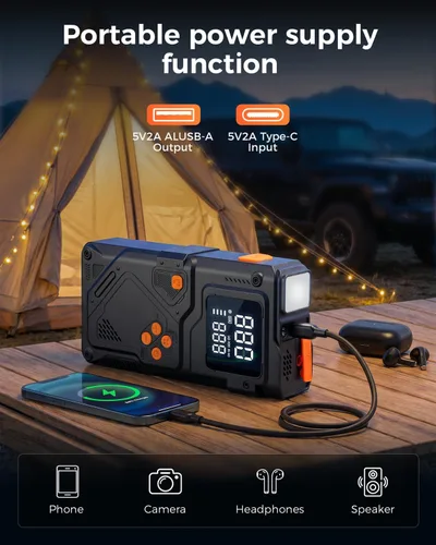 Miniatura 5 de Arrancador de salto con compresor de aire, batería portátil de 12 V con inflador de neumáticos de 150 PSI, banco de energía de emergencia