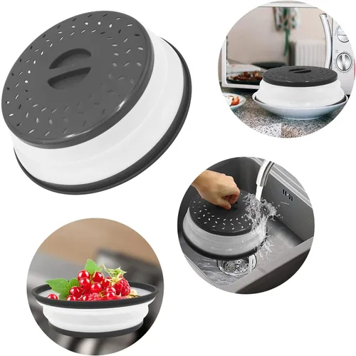 Miniatura 7 de Cubierta para placa de microondas de 10.5 pulgadas, redonda, ventilada, plegable, a prueba de salpicaduras con mango de fácil agarre, apta