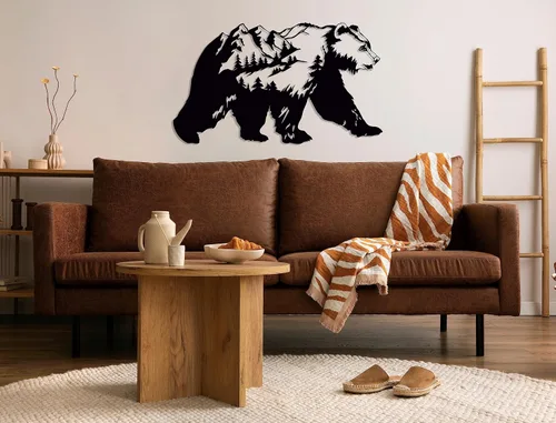 Miniatura 5 de Decoración de pared de metal con oso, arte de pared grande para exteriores, decoración de montaña y naturaleza, decoración de pared de bosque