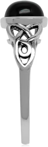 Miniatura 4 de Silvershake Anillo solitario de plata de ley 925 chapada en oro amarillo de 0.315 in con piedras preciosas de forma redonda con nudo celta triquetra