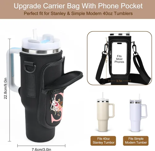 Miniatura 4 de Initial Water Bottle Holder with Strap for Stanley Cup Accessories 40 oz/Simple Modern Tumbler, Birthdays for Women Girls, Water Bottle Carrier Bag