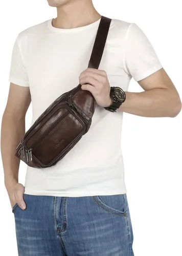 Miniatura 3 de ZZNICK Riñonera de piel auténtica, bolsa de cintura, organizador con cinturón ajustable, múltiples bolsillos para hombres y mujeres, café-861 Medio