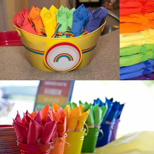Miniatura 4 de Whaline Servilletas de papel de cóctel multicolor arcoíris de 2 capas para decoración de fiestas, 120
