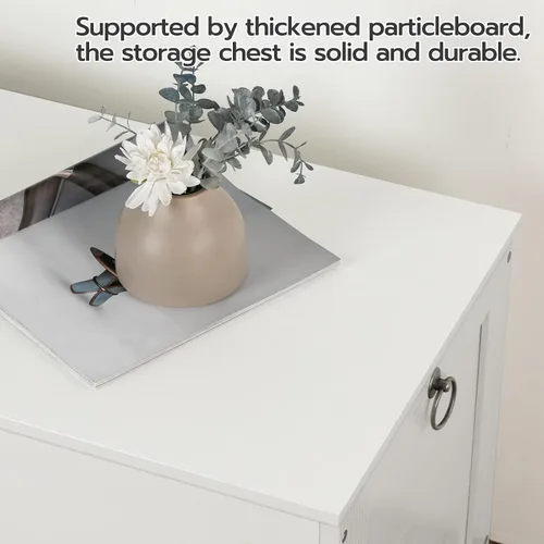 Miniatura 8 de HOOBRO Caja de juguetes, baúl de almacenamiento de aspecto de madera retro con bisagra de seguridad, banco de almacenamiento de entrada soporta 220