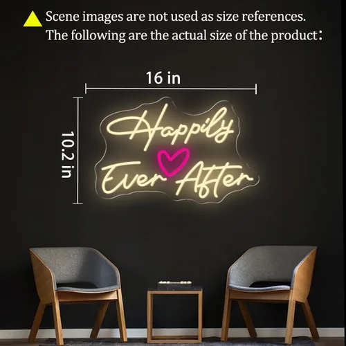 Miniatura 6 de Letrero de neón con corazón de Happily Ever After, alimentado por USB, para dormitorio, con texto en inglés "Happily Ever After", para boda, fiesta