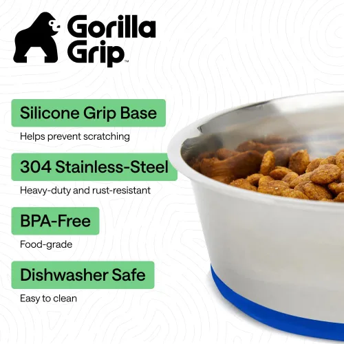 Miniatura 2 de Gorilla Grip - Juego de 2, 6 cuencos metálicos de acero inoxidable para perros, base de goma, resistente a la oxidación, libre de BPA de grado Azul