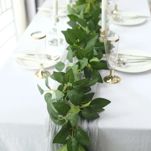 Miniatura 5 de Efavormart 6 pies Guirnalda de hojas de rosa de seda artificial verde de toque real, vid de follaje verde colgante flexible Tipo 13