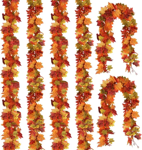 Miniatura 11 de RECUTMS Guirnalda de arce artificial, hojas de otoño, planta de plástico sintético para interiores, hogar, boda, jardín, hotel, cosecha de otoño