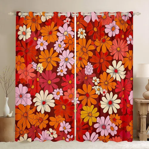 Cortinas opacas para sala de estar, estilo retro hippie de los años 60 y 70, para sala de estar, cortinas opacas vintage, bohemio, floral,