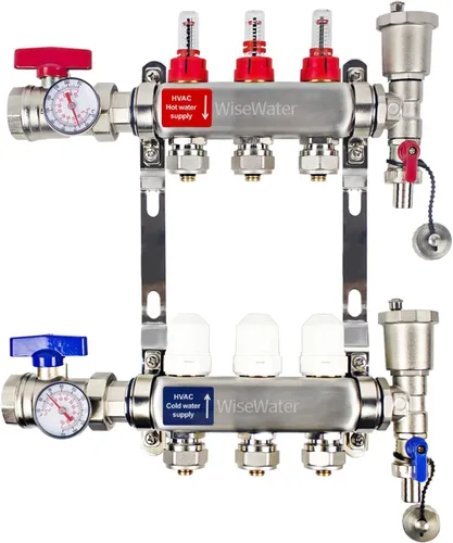 Miniatura 15 de AB Colector PEX de 2 bucles/radiante, salidas compatibles de 1/2 pulgada, válvula de flujo de hasta 1.4 GPM para calefacción radiante hidrónica