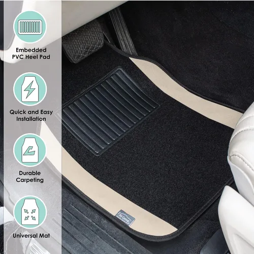 Miniatura 6 de TLH Alfombrillas para Automóvil, Juego Completo de Alfombrillas de Alfombra con Bordes de Color Beige para Coches, Protección para Todo Tipo