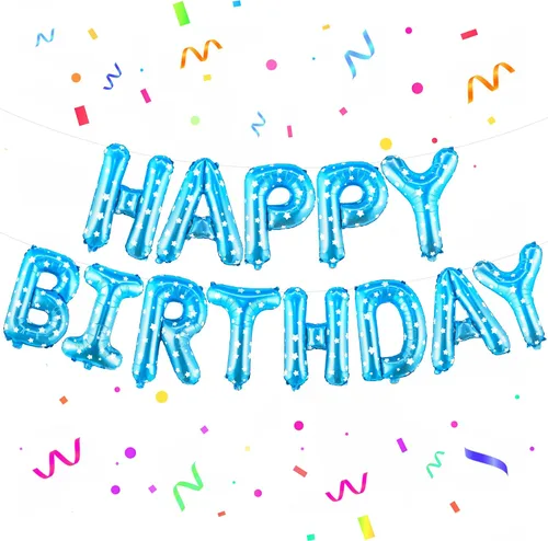KatchOn Cartel y globos de feliz cumpleaños azul claro – Cartel de lunares de 16 pulgadas para decoración de cumpleaños azul de niña Estrella azul