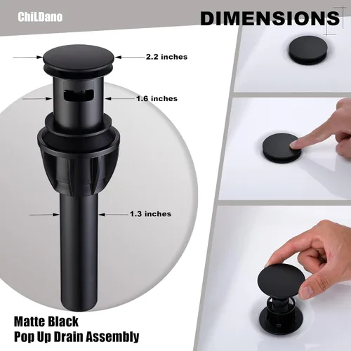 Miniatura 3 de Grifo de Baño Negro con Desagüe Pop-Up y Manguera de Suministro, 8 Pulgadas 2 Manijas 3 Orificios Grifo de Baño Extendido, ChiLDano Grifo de Baño