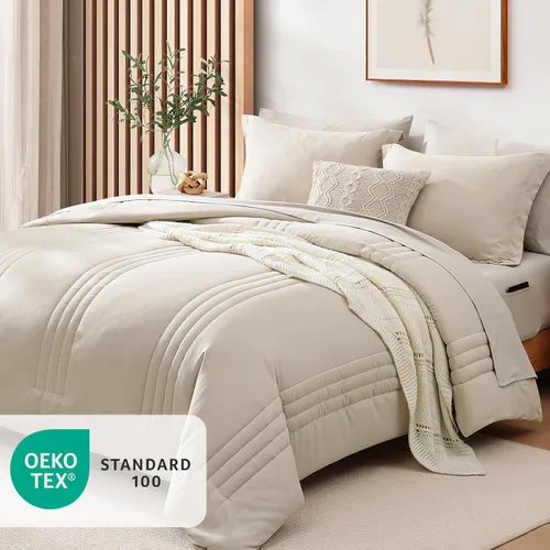 Miniatura 4 de Monbix Juego de ropa de cama tamaño Twin XL - Juego de 5 piezas extra largo para dormitorio, diseño acolchado, cama en una bolsa Twin XL