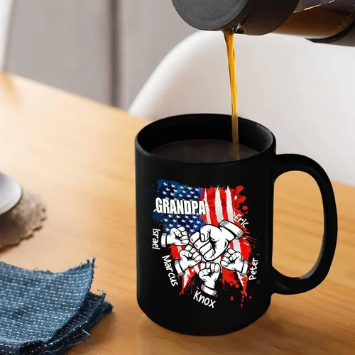 Miniatura 4 de Taza de café personalizada con la bandera estadounidense para el abuelo y el día del padre, nombres personalizados para papá y niños, taza