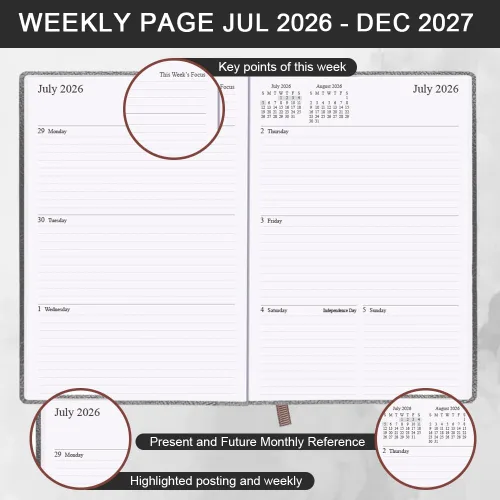 Miniatura 3 de Agenda 2026-2027 – Agenda semanal y mensual desde enero de 2026 a junio de 2027, 5.8 x 8.25 pulgadas, planificadores de 18 meses, 14 páginas