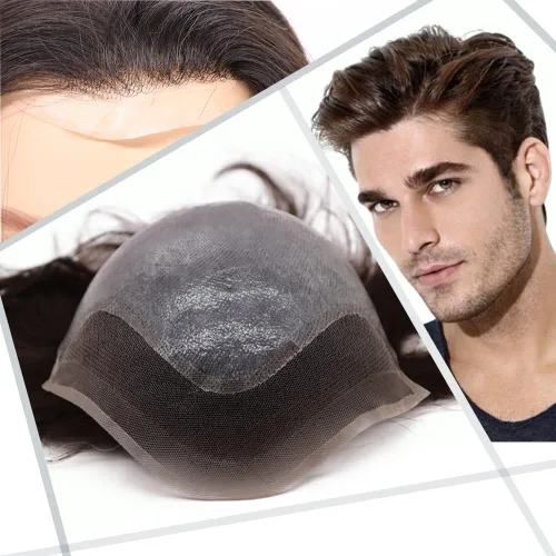 Miniatura 22 de Toupee - Peluca de cabello humano europeo con encaje frontal suizo y línea capilar natural para hombre, con piel sintética, sistema de reemplazo