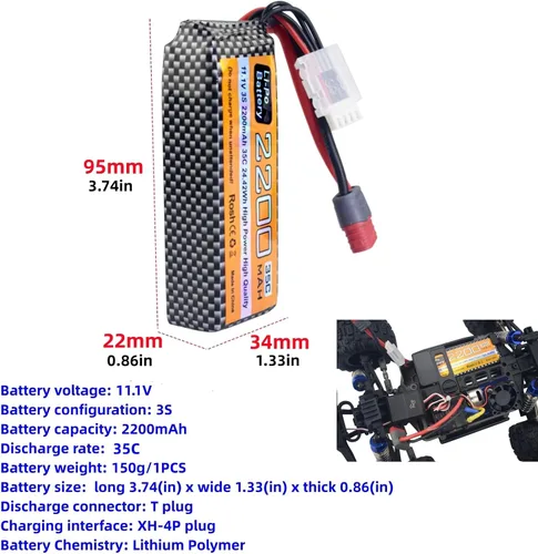 Miniatura 4 de sea jump Batería Lipo de 11.1V 2200mAh 35C 3S con enchufe T y cable de carga USB adecuado para MJX H16P H16E H16GT H16BM H16PL 14301 RC Car High