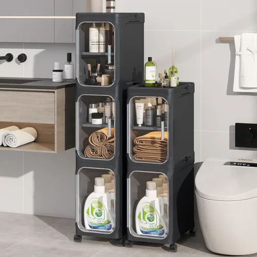 Miniatura 14 de KHNR Armario de almacenamiento de baño delgado de 3 niveles, gabinetes de almacenamiento plegables, almacenamiento de baño estrecho, organizador