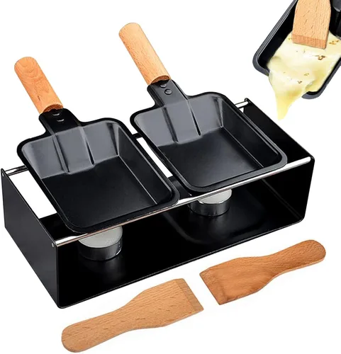 RoseFlower Mini juego de raclette de queso, sartén portátil para fundir queso a la luz de las velas, parrilla de raclette antiadherente, derretidor