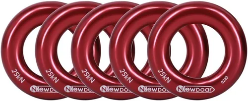 NewDoar Rappel Ring 25kN Oro Grande O-Ring Cuerda Conector para Escalada Arborista Rescate Hamaca y Slackline Rojo S-5 piezas