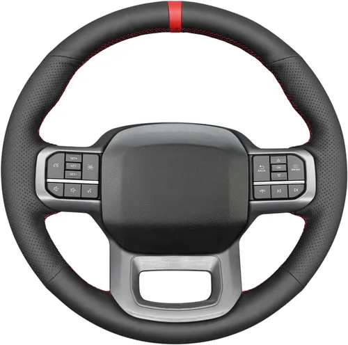 Miniatura 17 de MEWANT Funda de volante de automóvil brillante de fibra de carbono y gamuza cosida a mano para Ford F-150 2021-2023 / F-150 Lightning 2022-2023