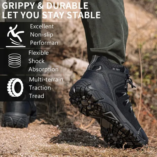Miniatura 8 de SHULOOK Botas de senderismo impermeables para hombre, antideslizantes, ligeras, de tobillo, de media altura, transpirables, para excursionismo