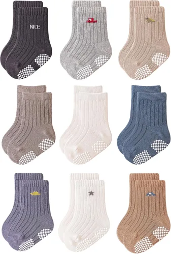 Miniatura 7 de VWU Calcetines de algodón antideslizantes para bebés y niños pequeños con empuñaduras de 0-6T 6/9