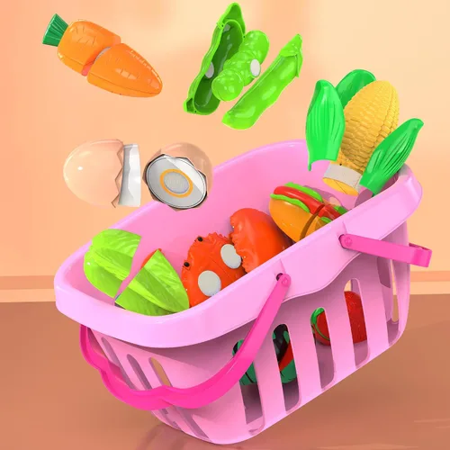 Miniatura 6 de Juego de 94 piezas de alimentos de corte para cocina infantil (45 artículos), comida de juego de simulación con cesta de la compra, accesorios