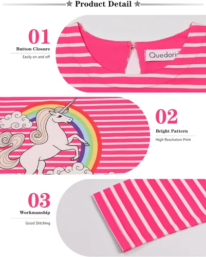 Miniatura 5 de Quedoris Vestido casual de manga larga con estampado de unicornio para niñas de 4 a 10 años