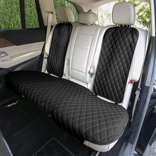 Miniatura 4 de FH Group Juego de cojines de asiento trasero de automóvil de piel sintética negra, ajuste universal, cojines de asiento trasero de automóvil