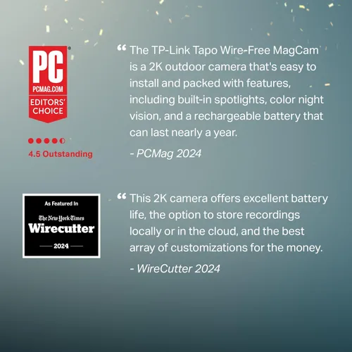 Miniatura 2 de Tapo MagCam, 2025 Wirecutter Mejor cámara de seguridad para exteriores y elección de editores PCMag, 2K, batería, cámara inalámbrica de montaje
