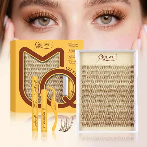 Miniatura 24 de QUEWEL Fairy-Lash-Clusters, 144 piezas Manga-Lash-Clusters Mix10-18mm Banda Invisible Natural Finas Clusters de Pestañas para Extensiones