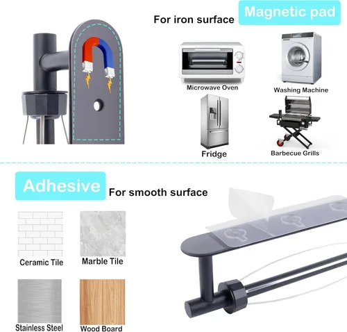 Miniatura 5 de KIHOGEM Soporte Magnético para Toallas de Papel, Soporte para Toallas de Papel Operable con Una Mano, Montaje en Pared, Autoadhesivo y Soporte Negro