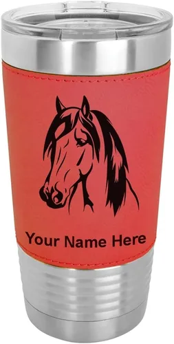 Miniatura 20 de LaserGram Vaso aislado al vacío de 20 onzas, cabeza de caballo 1, grabado personalizado incluido (cuero sintético, rústico)