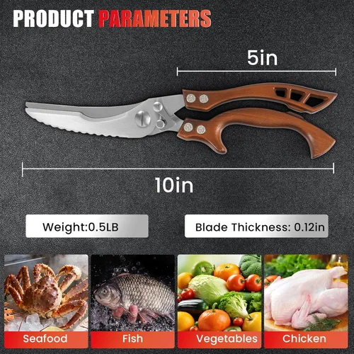 Miniatura 7 de ANDONG Tijeras de cocina, tijeras profesionales resistentes para aves de corral, de acero inoxidable, con resorte, aptas para lavavajillas