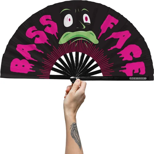 Miniatura 2 de Rave Wearhouse Rave Fan - Ventilador de mano plegable de bambú grande con brillo UV para hombres/mujeres, fanáticos para EDM, festival de música