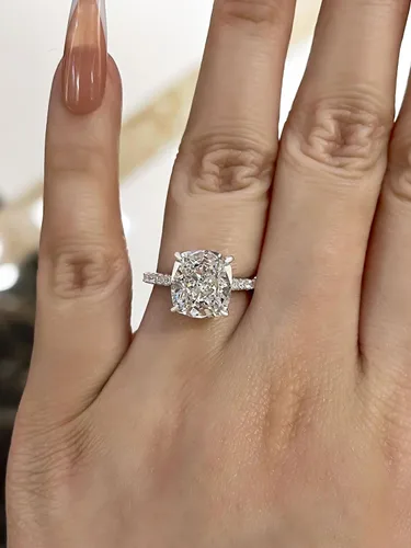 Miniatura 4 de Anillo de compromiso de corte cojín de 4 quilates para mujer, anillo de compromiso chapado en oro blancorosa de plata de ley 925 de 18 quilates
