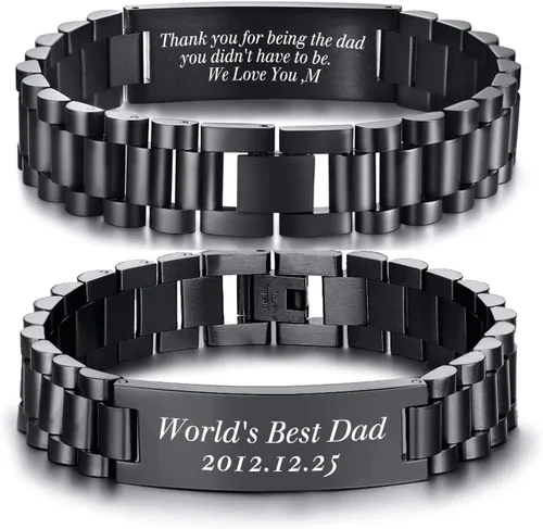 Miniatura 28 de VNOX Correa de reloj masculina de acero inoxidable, pulsera de eslabones personalizada, regalo de joyería para hombres, papá, padre, marido, novio