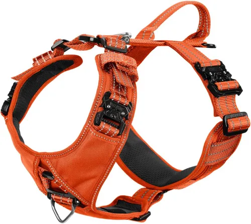 Miniatura 10 de ICEFANG Arnés de correa para perro con 4 hebillas de metal, para perro de tamaño mediano, chaleco K9, pecho en forma de Y, arnés ajustable
