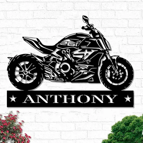 Letrero de metal personalizado para motocicleta, arte de pared de metal con bandera de EE. UU., arte de pared de metal para motocicleta, letrero de